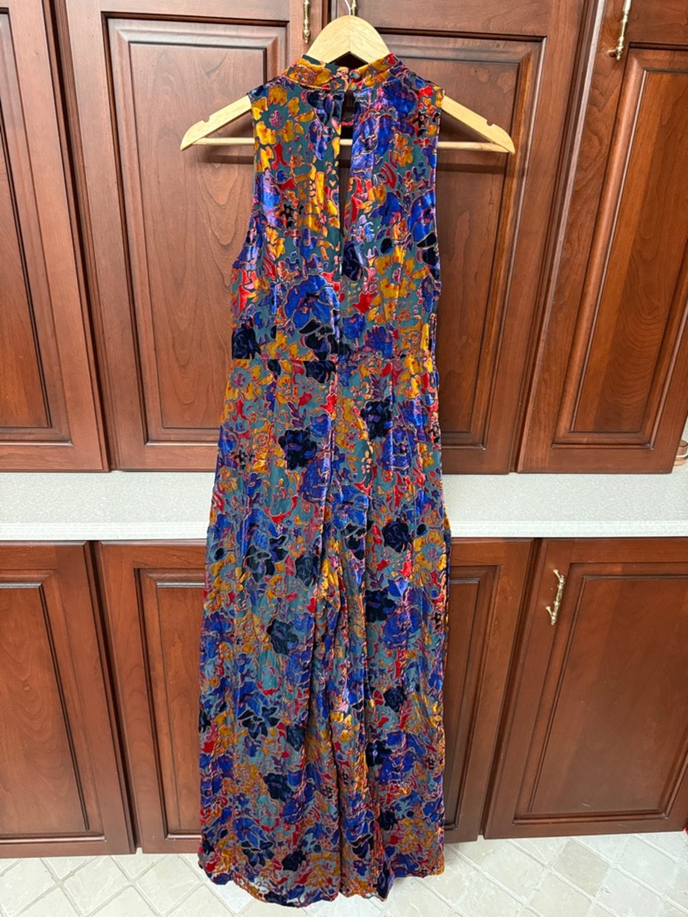 Maeve Multicolor Floral Velvet Jumpsuit with Blue, Purple, Gold Accents - Picture 2 of 4
